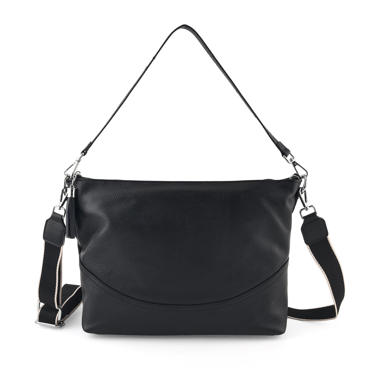 Genuine Leather Slouchy Convertible Shoulder &amp; Crossbody Bag - Black V32642885 0