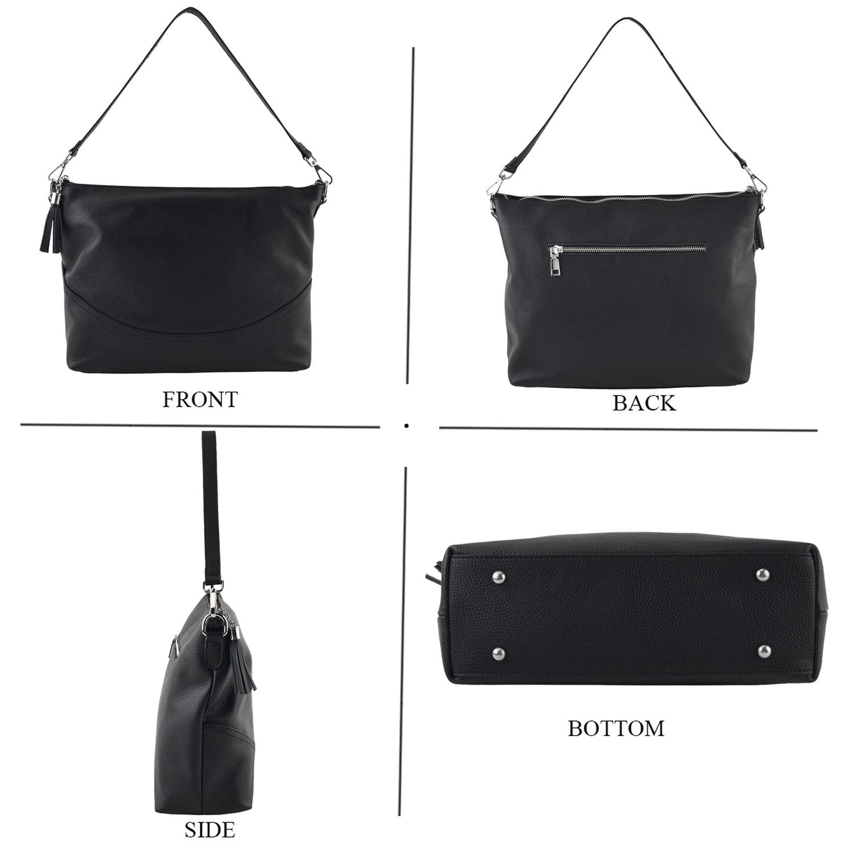 Genuine Leather Slouchy Convertible Shoulder &amp; Crossbody Bag - Black V32642885 4