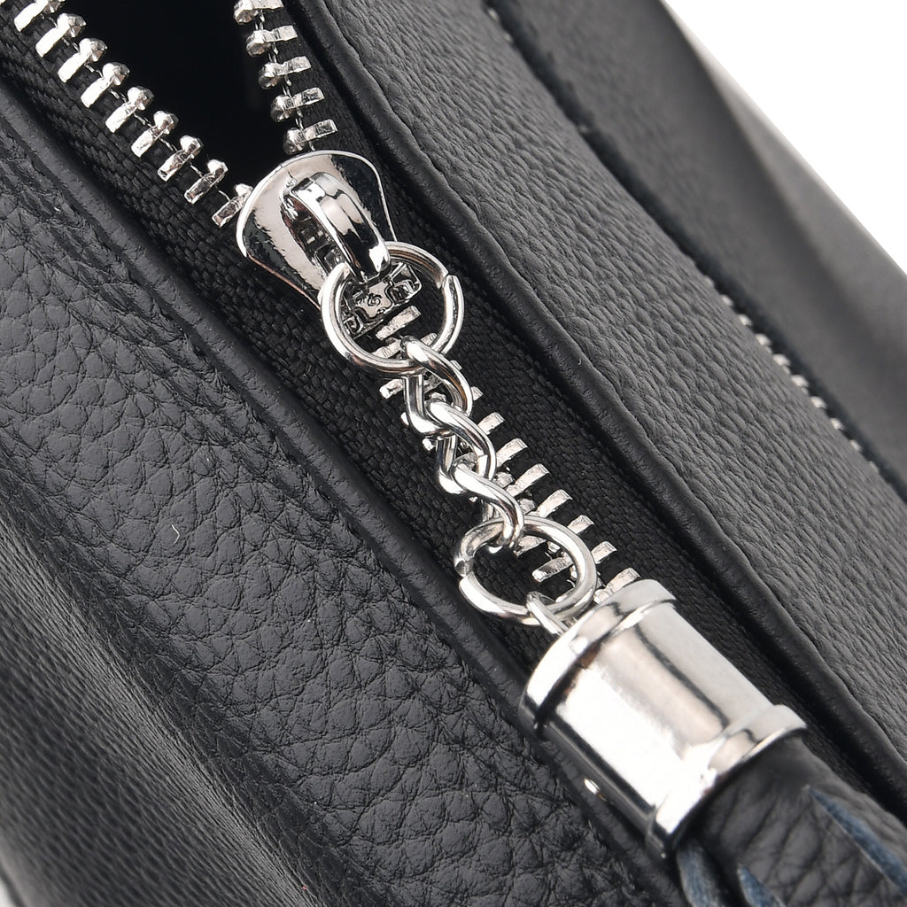 Genuine Leather Slouchy Convertible Shoulder & Crossbody Bag - Black_8615743