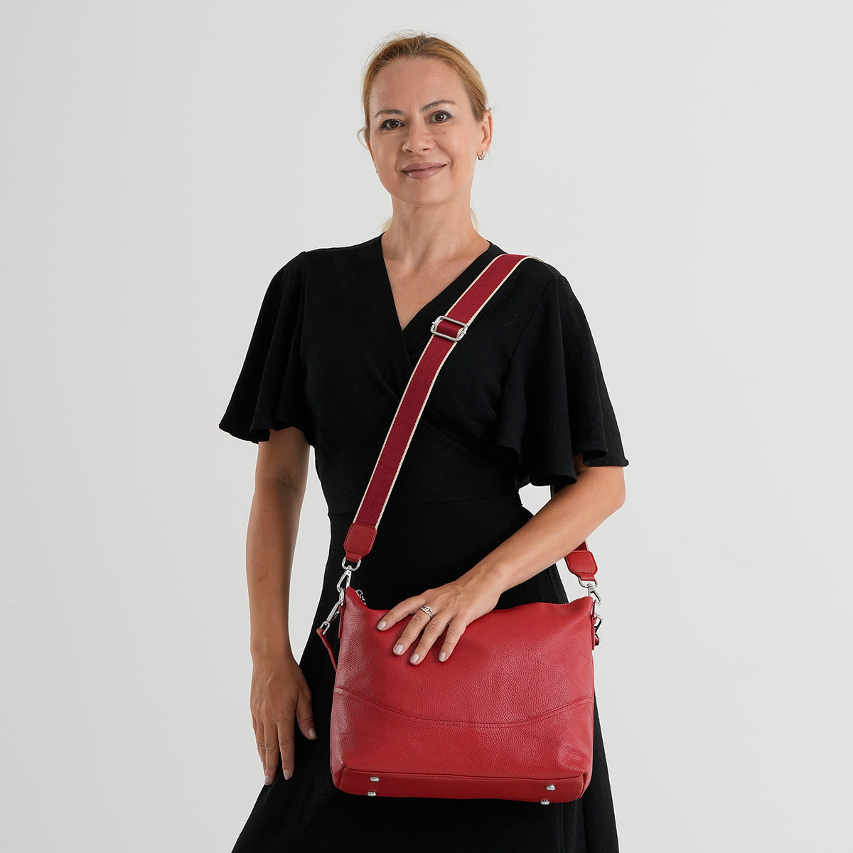 Womens Genuine Leather Slouchy Hobo Convertible Shoulder &amp; Crossbody Bag - RED V32643163 2