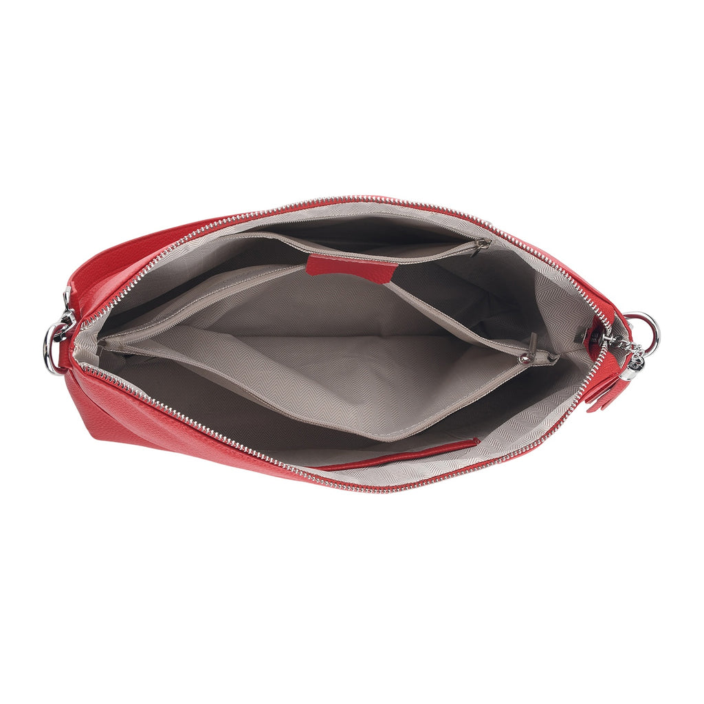 Womens Genuine Leather Slouchy Hobo Convertible Shoulder & Crossbody Bag - RED_8615744_4