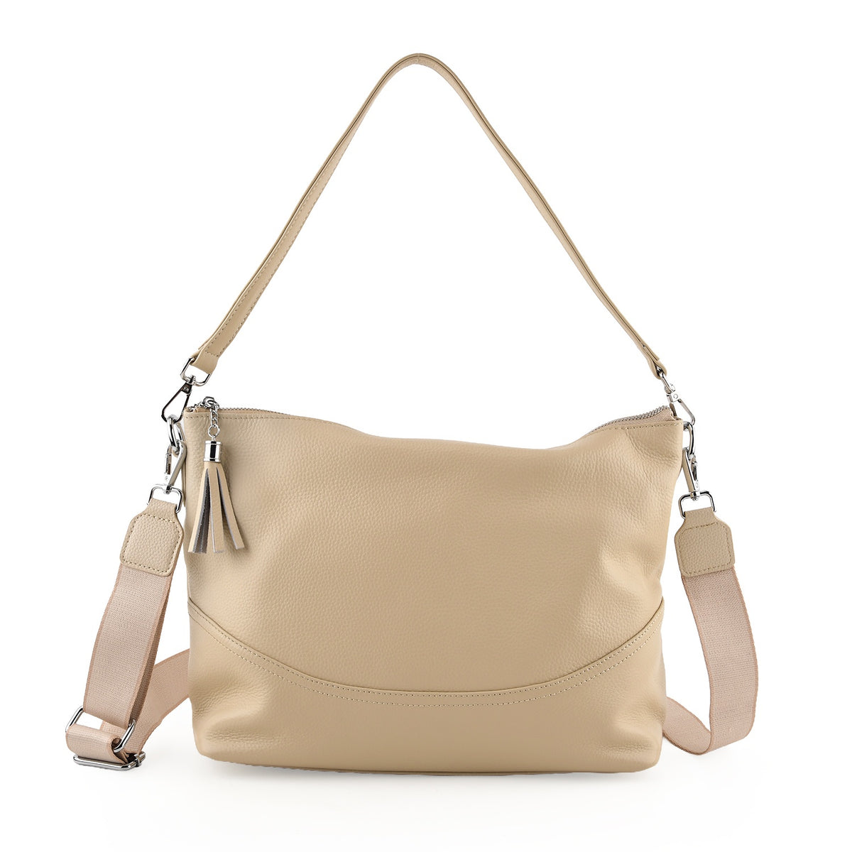 Genuine Leather Slouchy Convertible Shoulder &amp; Crossbody Bag - Cream V32643036 0