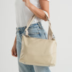 Genuine Leather Slouchy Convertible Shoulder & Crossbody Bag - Cream_8615745_2