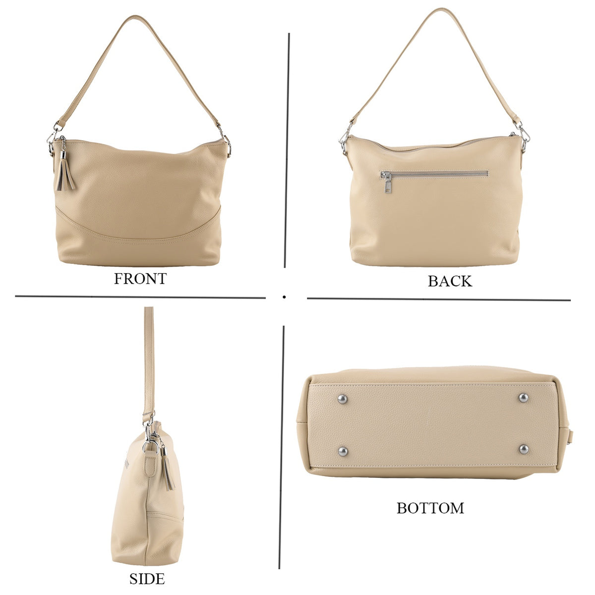 Genuine Leather Slouchy Convertible Shoulder &amp; Crossbody Bag - Cream V32643036 4