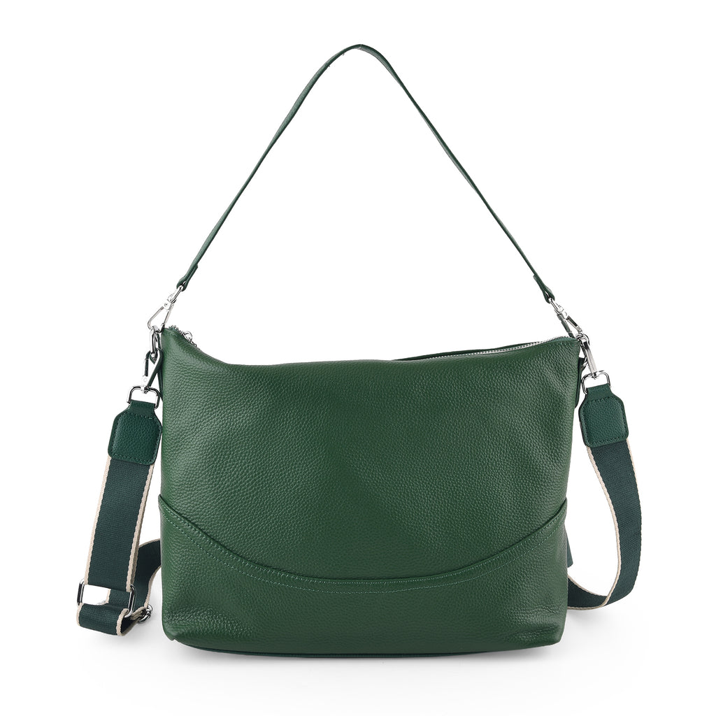 Womens Genuine Leather Slouchy Hobo Convertible Shoulder & Crossbody Bag - Green_8615746
