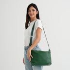 Womens Genuine Leather Slouchy Hobo Convertible Shoulder & Crossbody Bag - Green_8615746