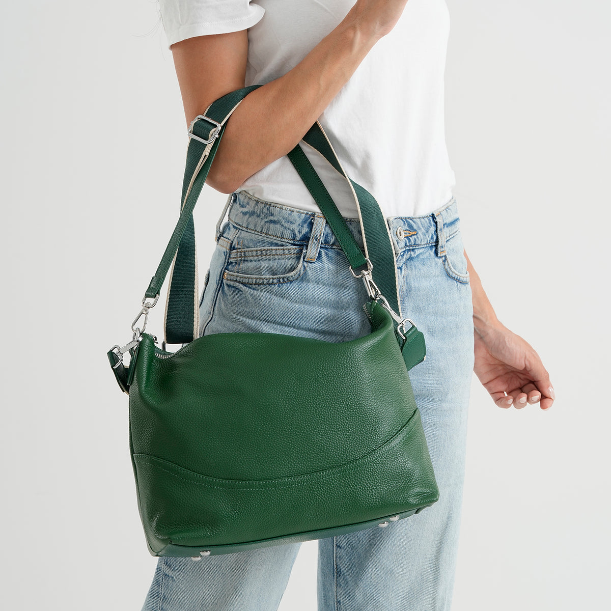 Womens Genuine Leather Slouchy Hobo Convertible Shoulder &amp; Crossbody Bag - Green V32643629 3