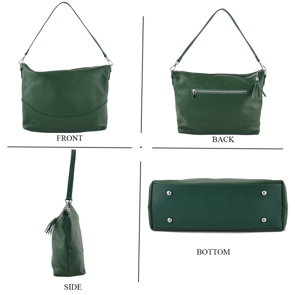 Womens Genuine Leather Slouchy Hobo Convertible Shoulder &amp; Crossbody Bag - Green V32643629 4
