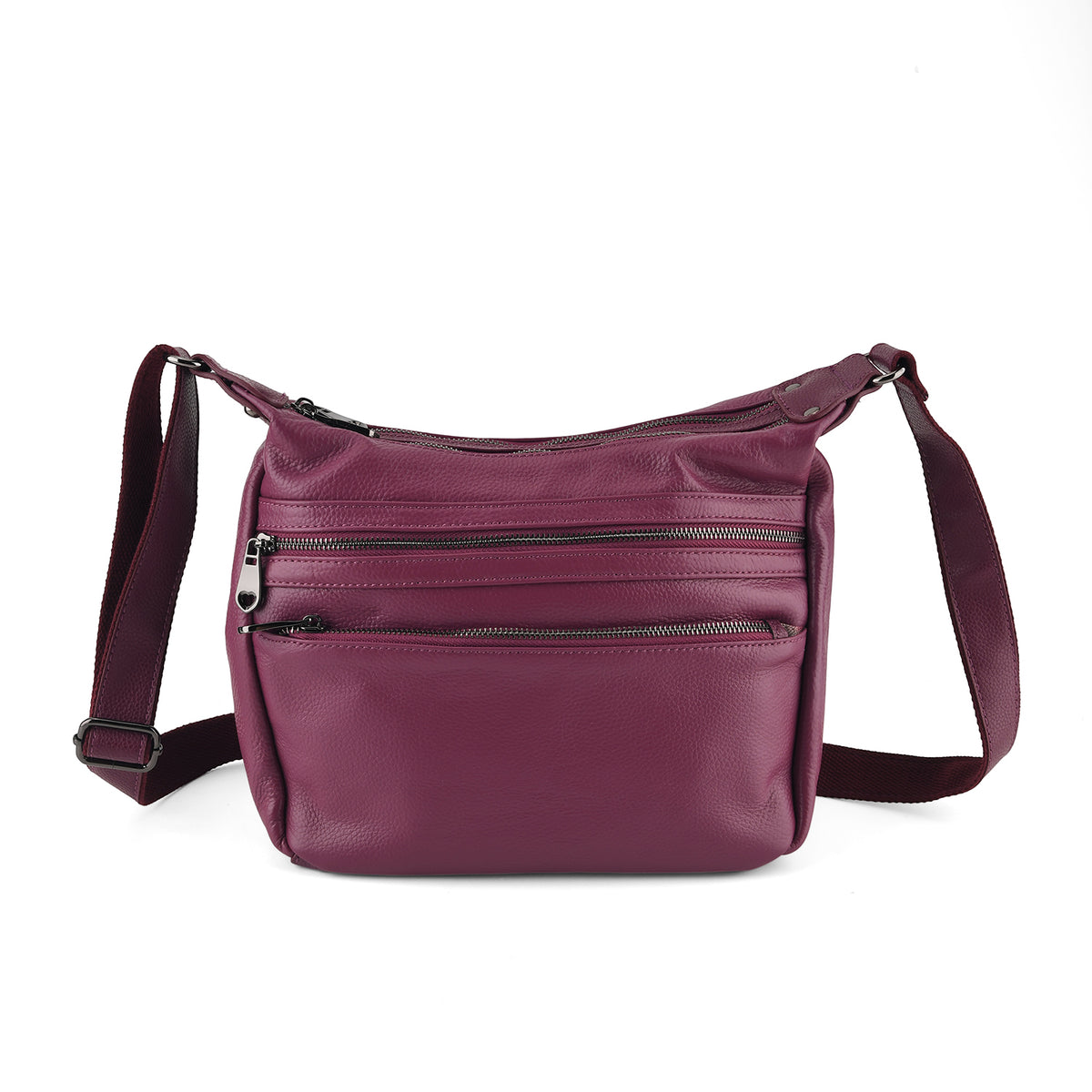 Genuine Leather Multi Pocket Crossbody Bag - Tyrian Purple V32514727 0