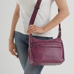 Genuine Leather Multi Pocket Crossbody Bag - Tyrian Purple_8615768_3