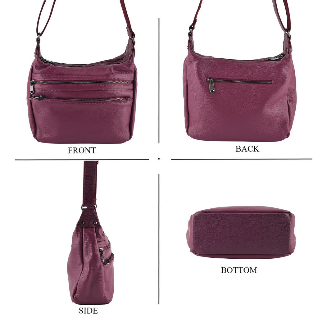 Genuine Leather Multi Pocket Crossbody Bag - Tyrian Purple_8615768_4