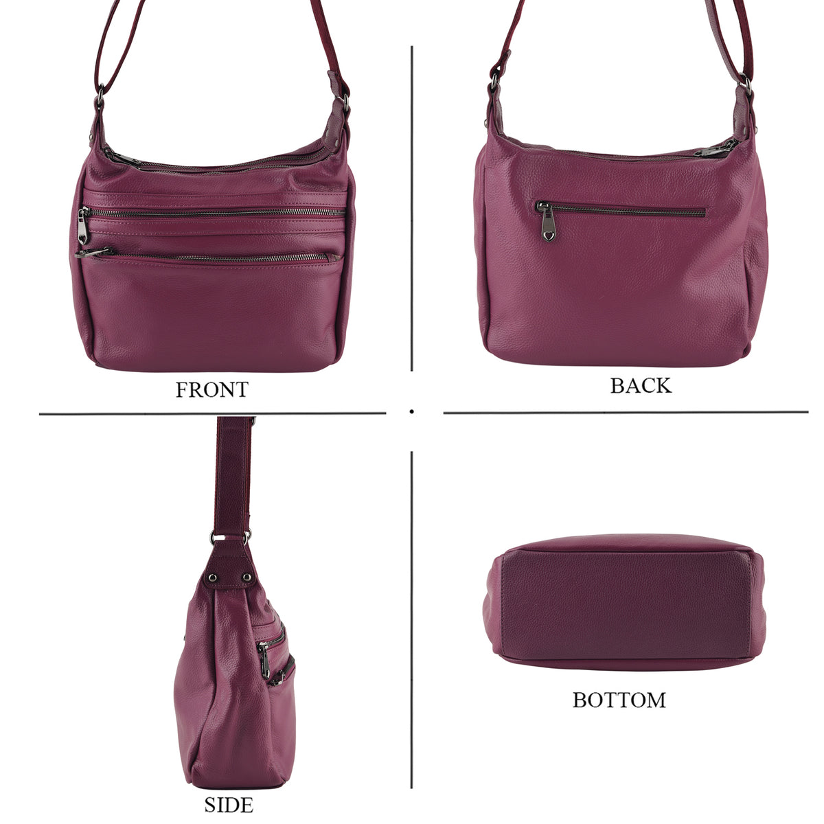 Genuine Leather Multi Pocket Crossbody Bag - Tyrian Purple V32514727 4