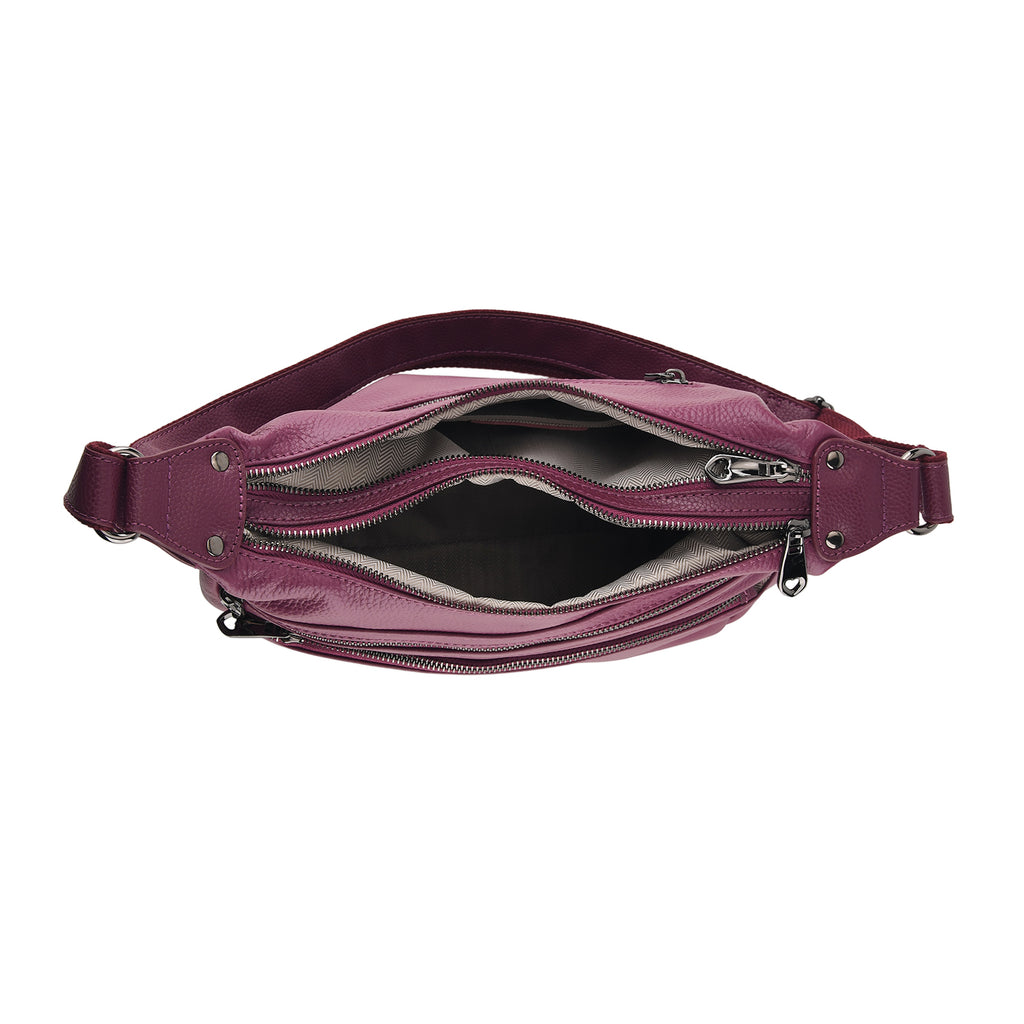 Genuine Leather Multi Pocket Crossbody Bag - Tyrian Purple_8615768_5