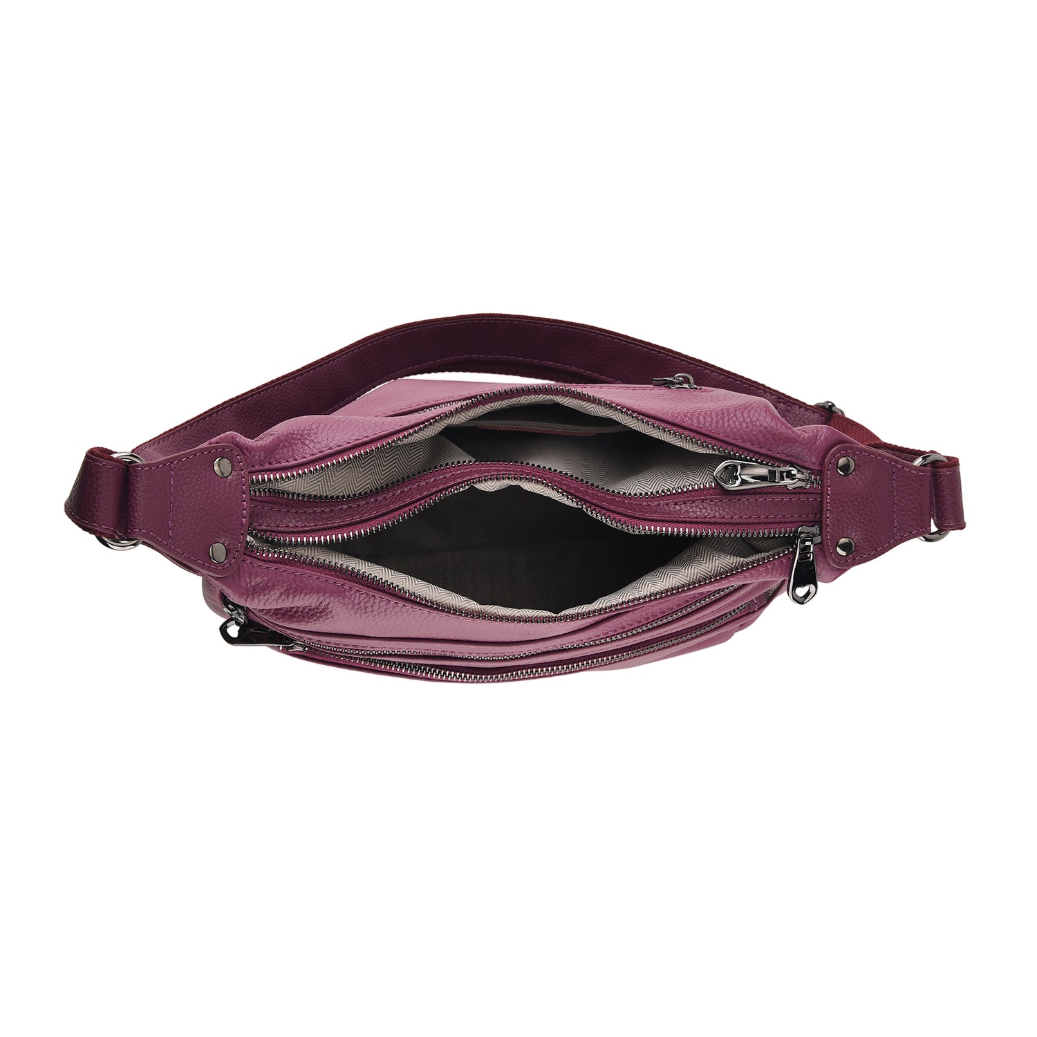 Genuine Leather Multi Pocket Crossbody Bag - Tyrian Purple V32514727 5