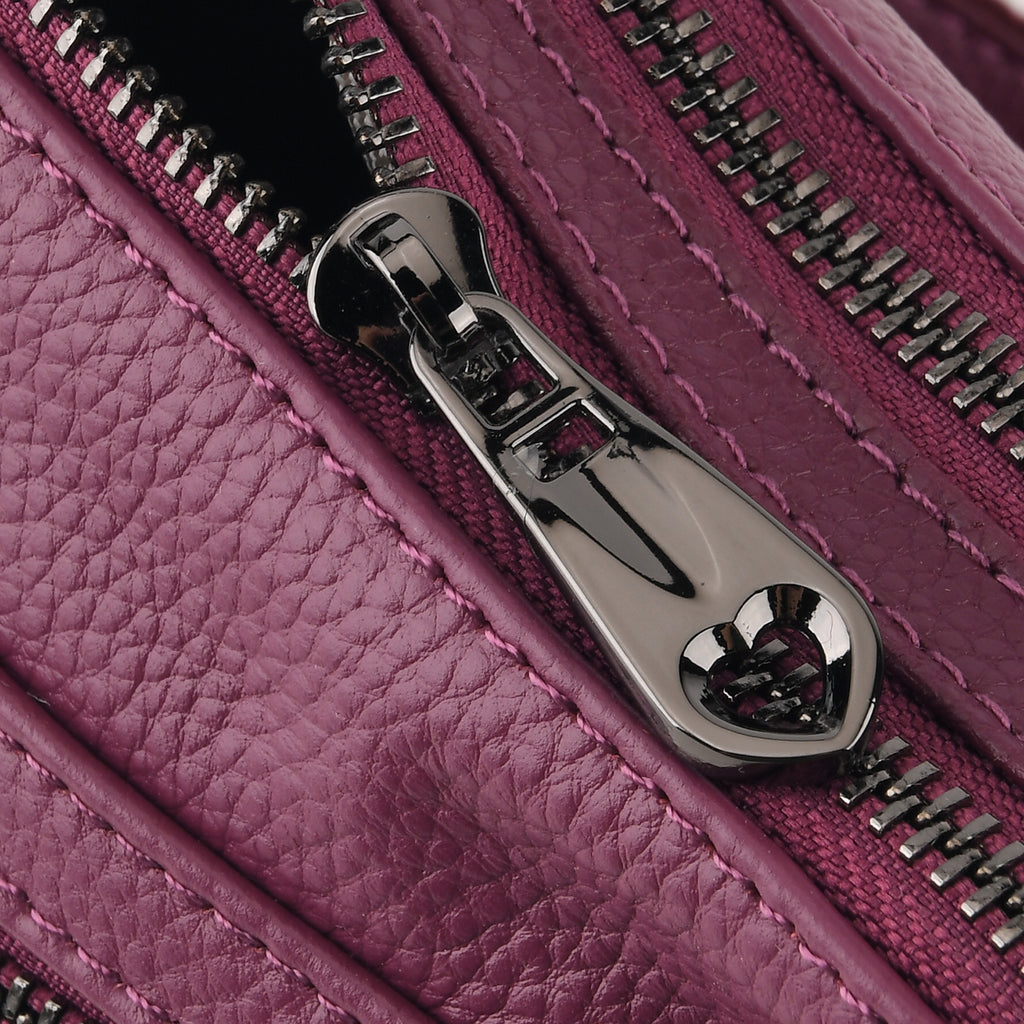 Genuine Leather Multi Pocket Crossbody Bag - Tyrian Purple_8615768_6