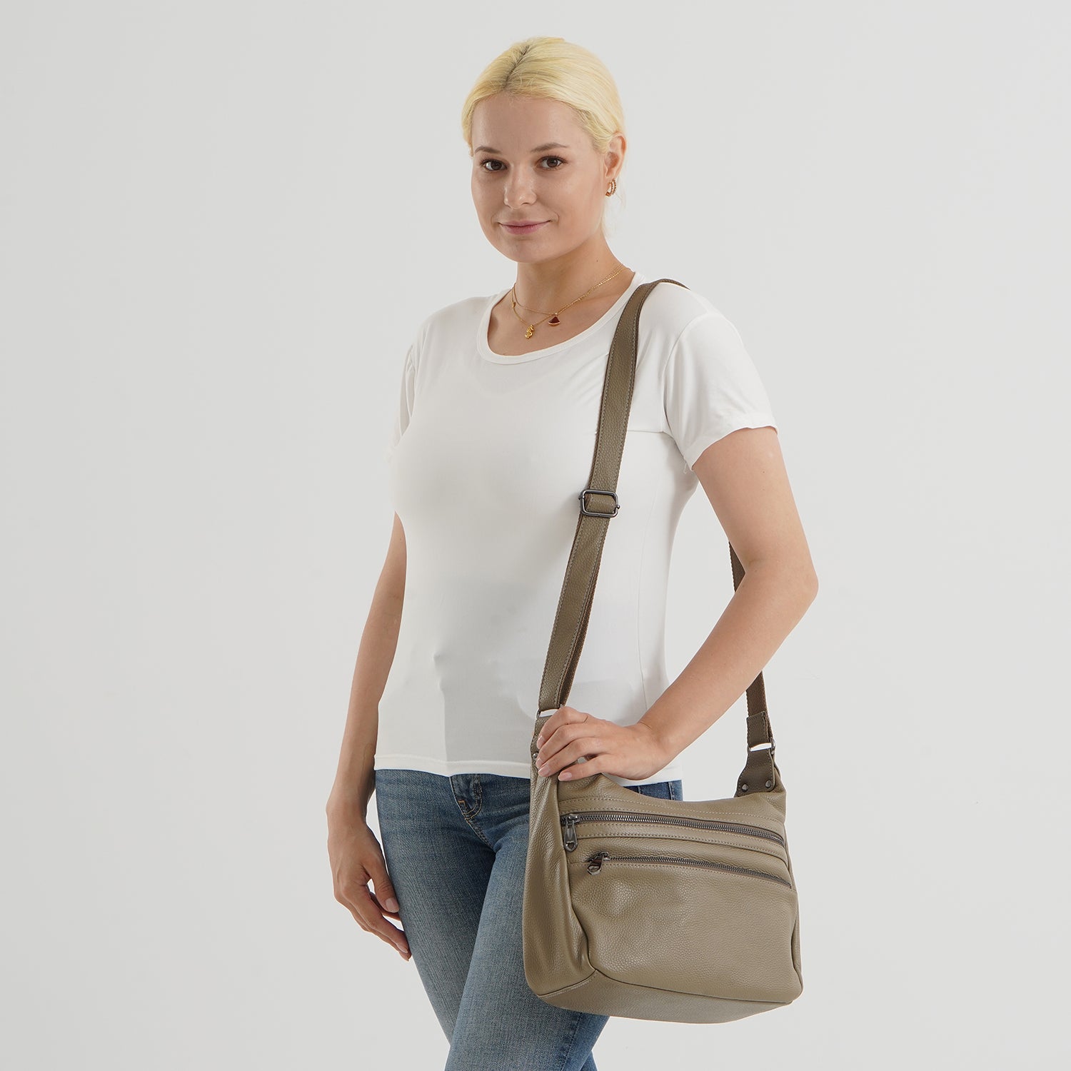 Genuine Leather Multi Pocket Crossbody Bag - Dark Tan V32515687 2