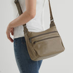 Genuine Leather Multi Pocket Crossbody Bag - Dark Tan_8615769_3