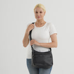Genuine Leather Multi Pocket Crossbody Bag - Black_8615770_2