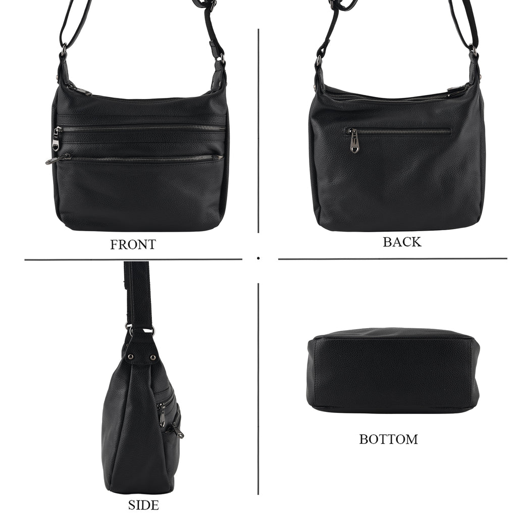 Genuine Leather Multi Pocket Crossbody Bag - Black_8615770_4