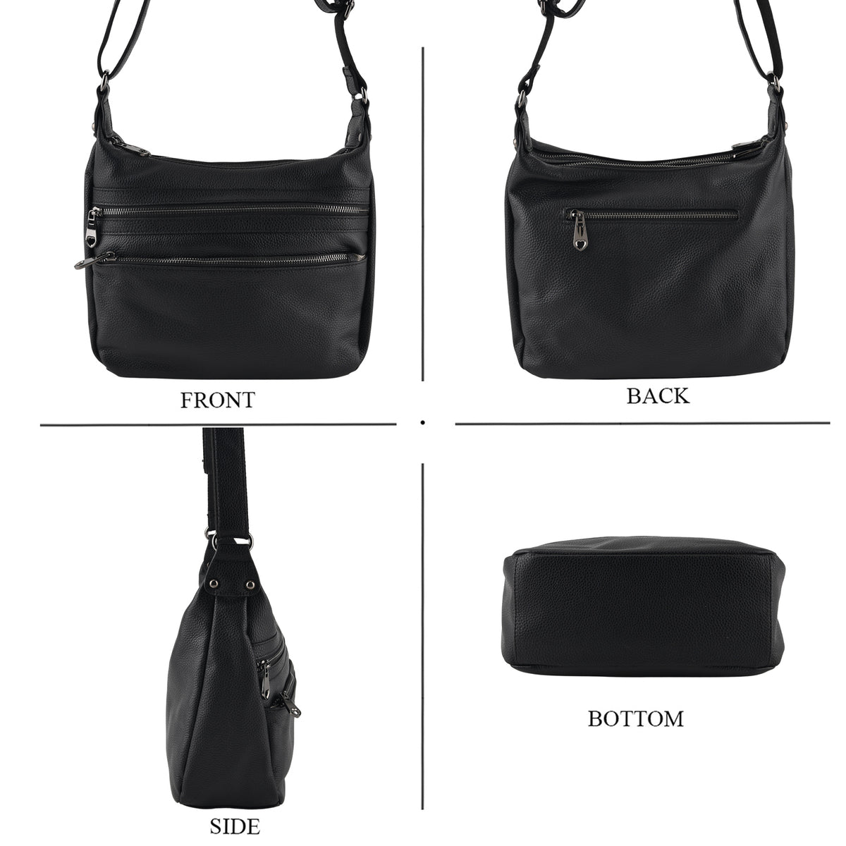Genuine Leather Multi Pocket Crossbody Bag - Black V32515503 4