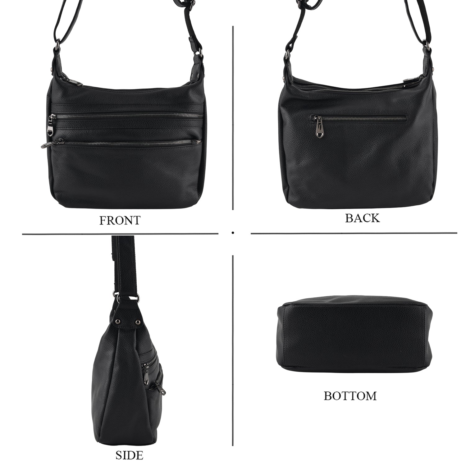 Genuine Leather Multi Pocket Crossbody Bag - Black V32515503 4