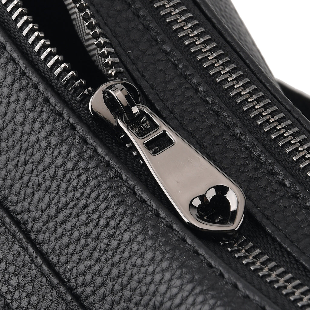 Genuine Leather Multi Pocket Crossbody Bag - Black_8615770_6