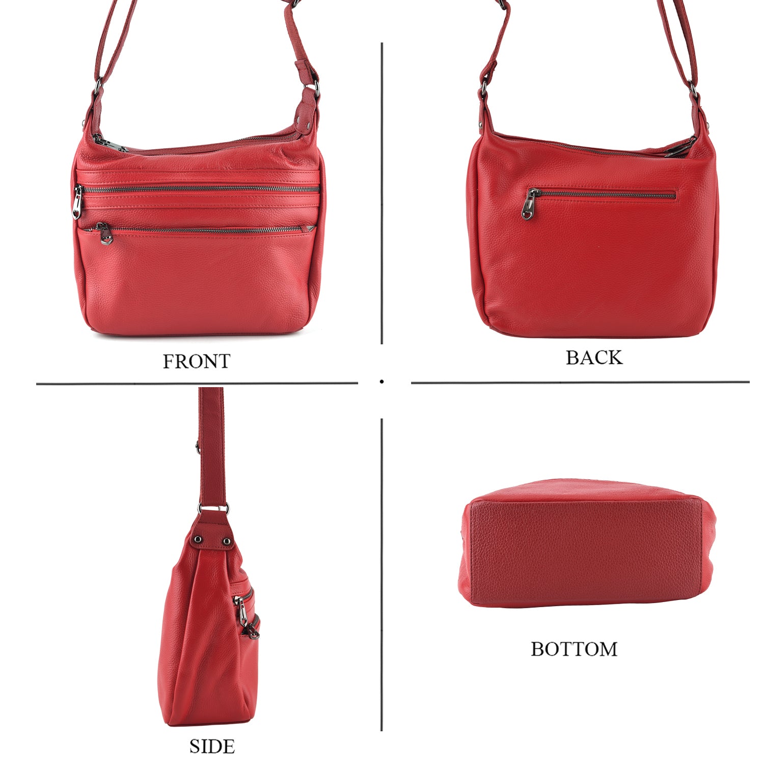 Genuine Leather Multi Pocket Crossbody Bag - Red V32514478 4