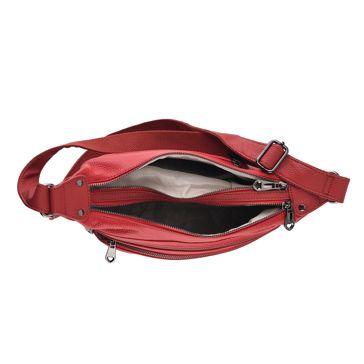 Genuine Leather Multi Pocket Crossbody Bag - Red V32514478 5