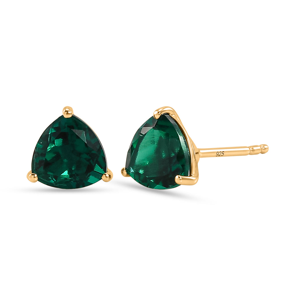 Luxuriant - Lab Grown Emerald Solitaire Stud Push Post Earring in 18K Vermeil Yellow Gold Plated Sterling Silver 2.30 Ct._8615773
