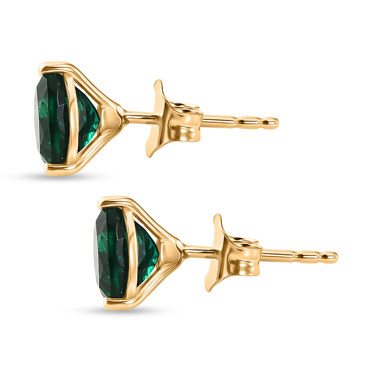 Luxuriant - Lab Grown Emerald Solitaire Stud Push Post Earring in 18K Vermeil Yellow Gold Plated Sterling Silver 2.30 Ct. 8615773 4