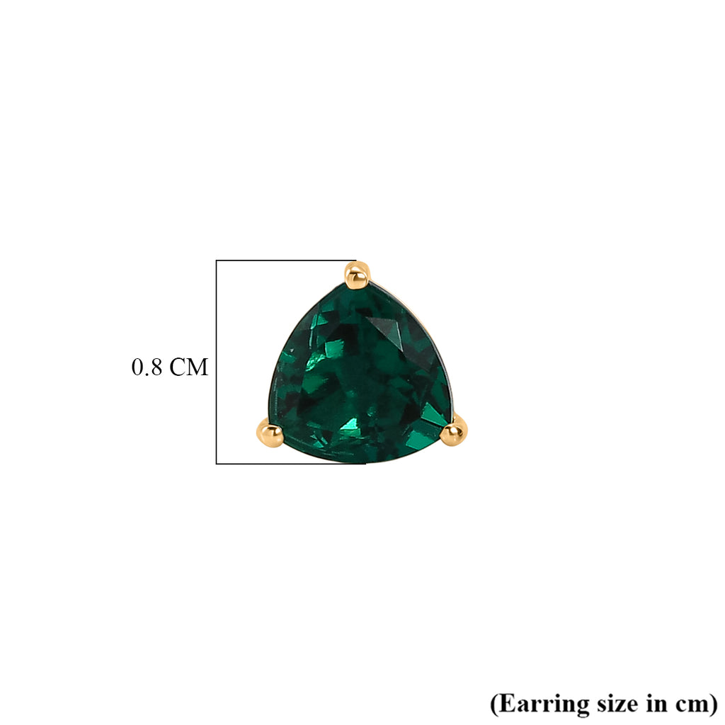 Luxuriant - Lab Grown Emerald Solitaire Stud Push Post Earring in 18K Vermeil Yellow Gold Plated Sterling Silver 2.30 Ct._8615773_4