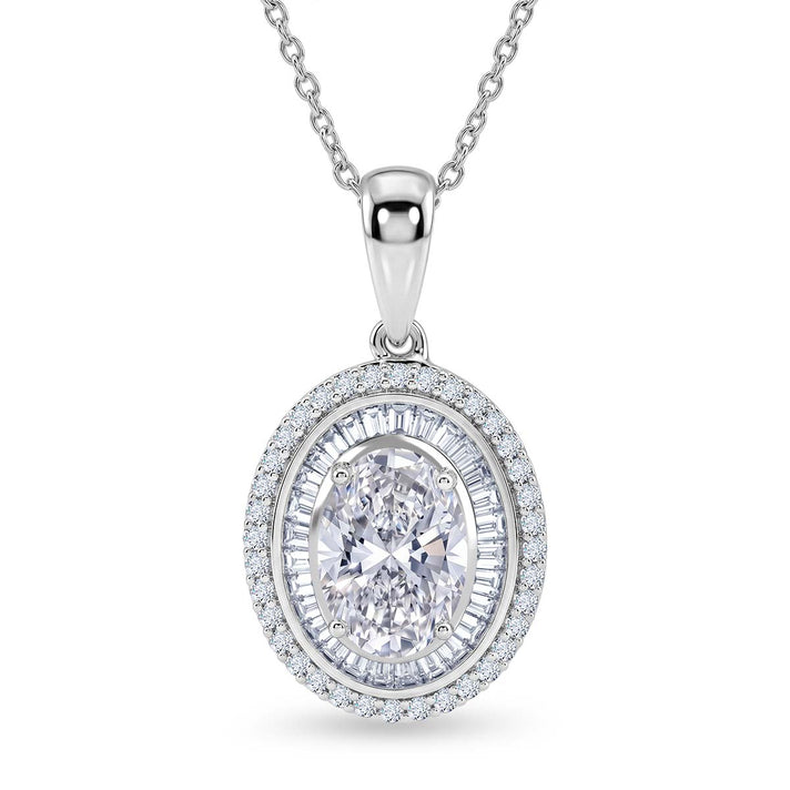 LUXURIANT 2 Ct.Lab Grown Diamond Halo Pendant in Rhodium Overlay Sterling Silver (SI-G-H) 8615801 1