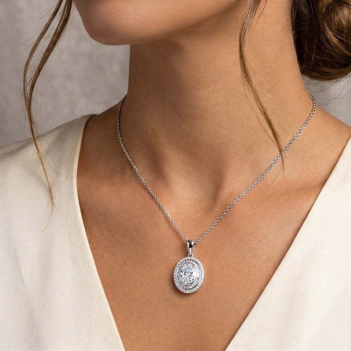 LUXURIANT 2 Ct.Lab Grown Diamond Halo Pendant in Rhodium Overlay Sterling Silver (SI-G-H) 8615801 2
