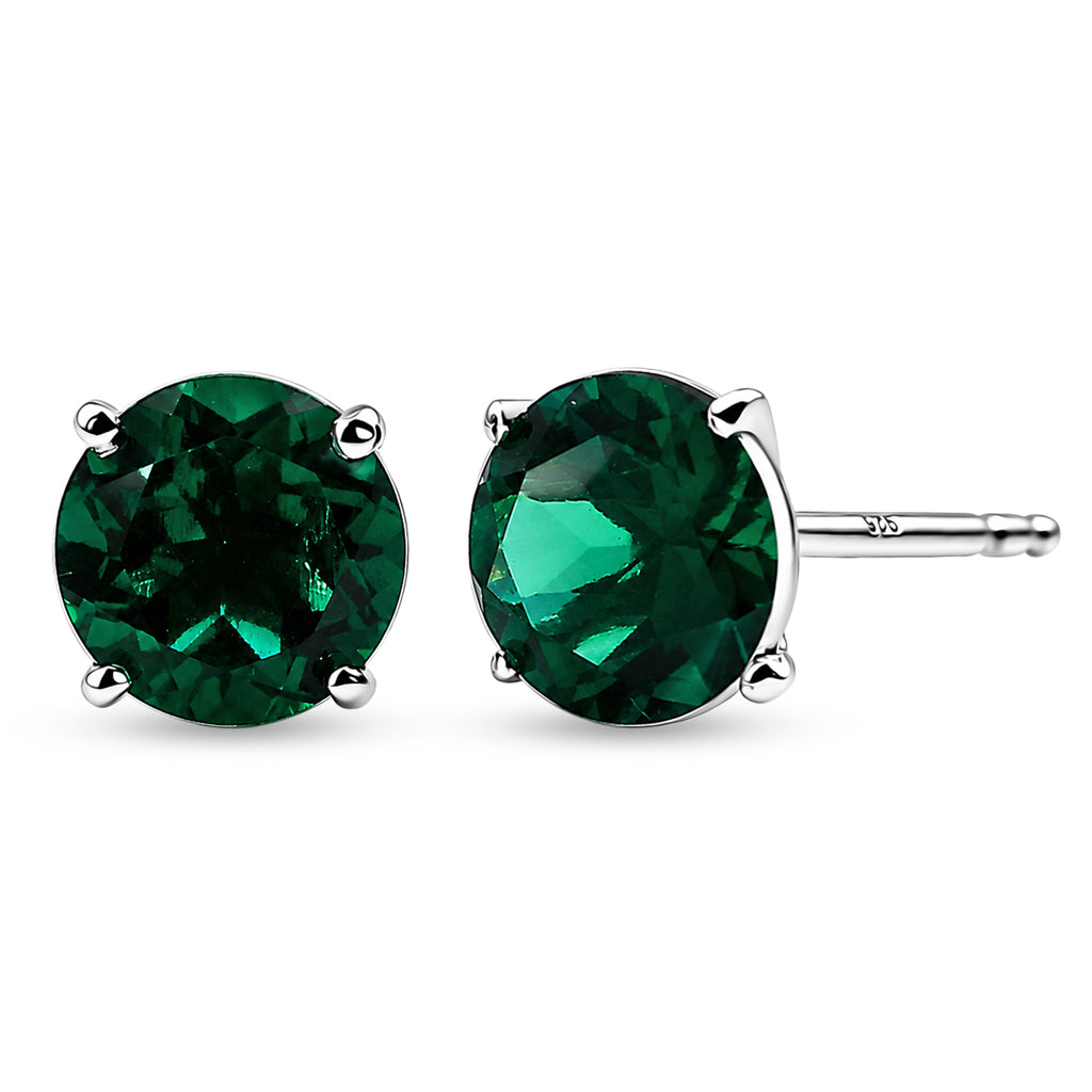 Luxuriant - Lab Grown Emerald Solitaire Stud Push Post Earring in Rhodium Overlay Sterling Silver 2.00 Ct._8615836