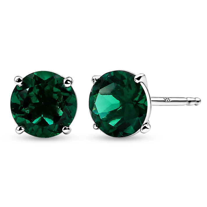 Luxuriant - Lab Grown Emerald Solitaire Stud Push Post Earring in Rhodium Overlay Sterling Silver 2.00 Ct. 8615836 1