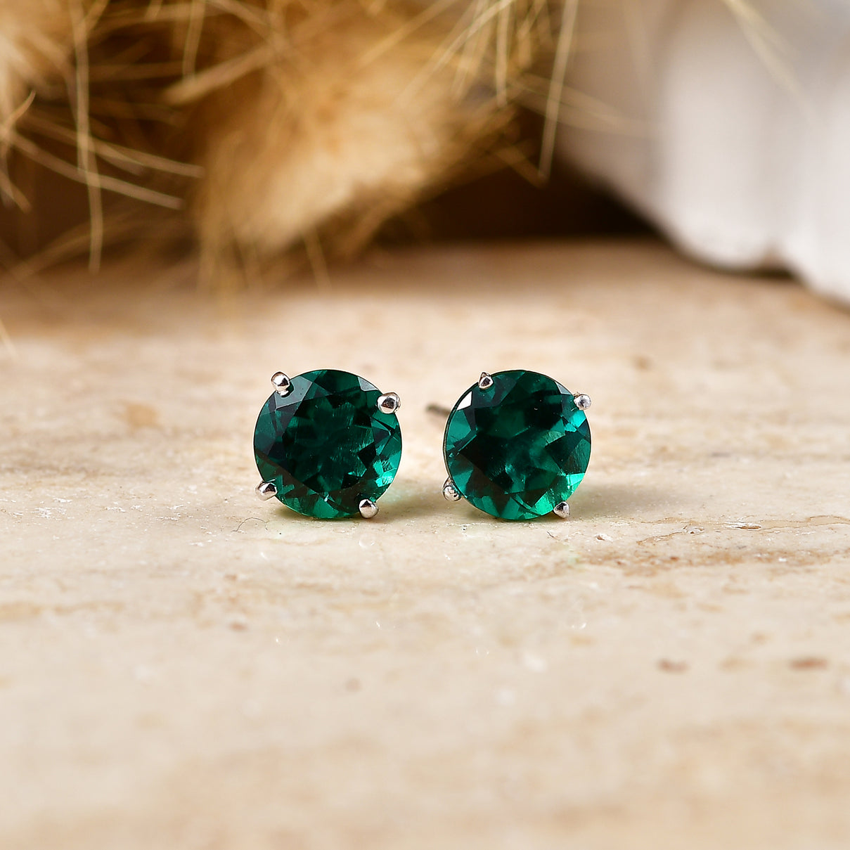 Luxuriant - Lab Grown Emerald Solitaire Stud Push Post Earring in Rhodium Overlay Sterling Silver 2.00 Ct. 8615836 3