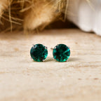 Luxuriant - Lab Grown Emerald Solitaire Stud Push Post Earring in Rhodium Overlay Sterling Silver 2.00 Ct._8615836_2