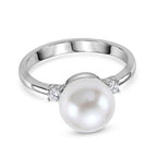 D'Joy - Premium White Edison Pearl (10-11mm) & Lab Grown Diamond Trilogy Ring in Rhodium Overlay Sterling Silver 7.80 Ct._8615904