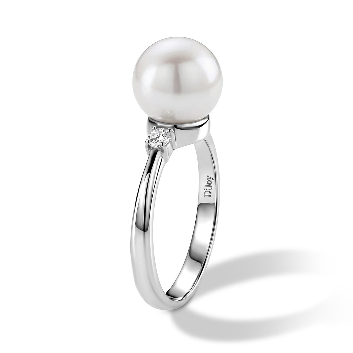 D'Joy - Premium White Edison Pearl (10-11mm) &amp; Lab Grown Diamond Trilogy Ring in Rhodium Overlay Sterling Silver 7.80 Ct. 8615904 4