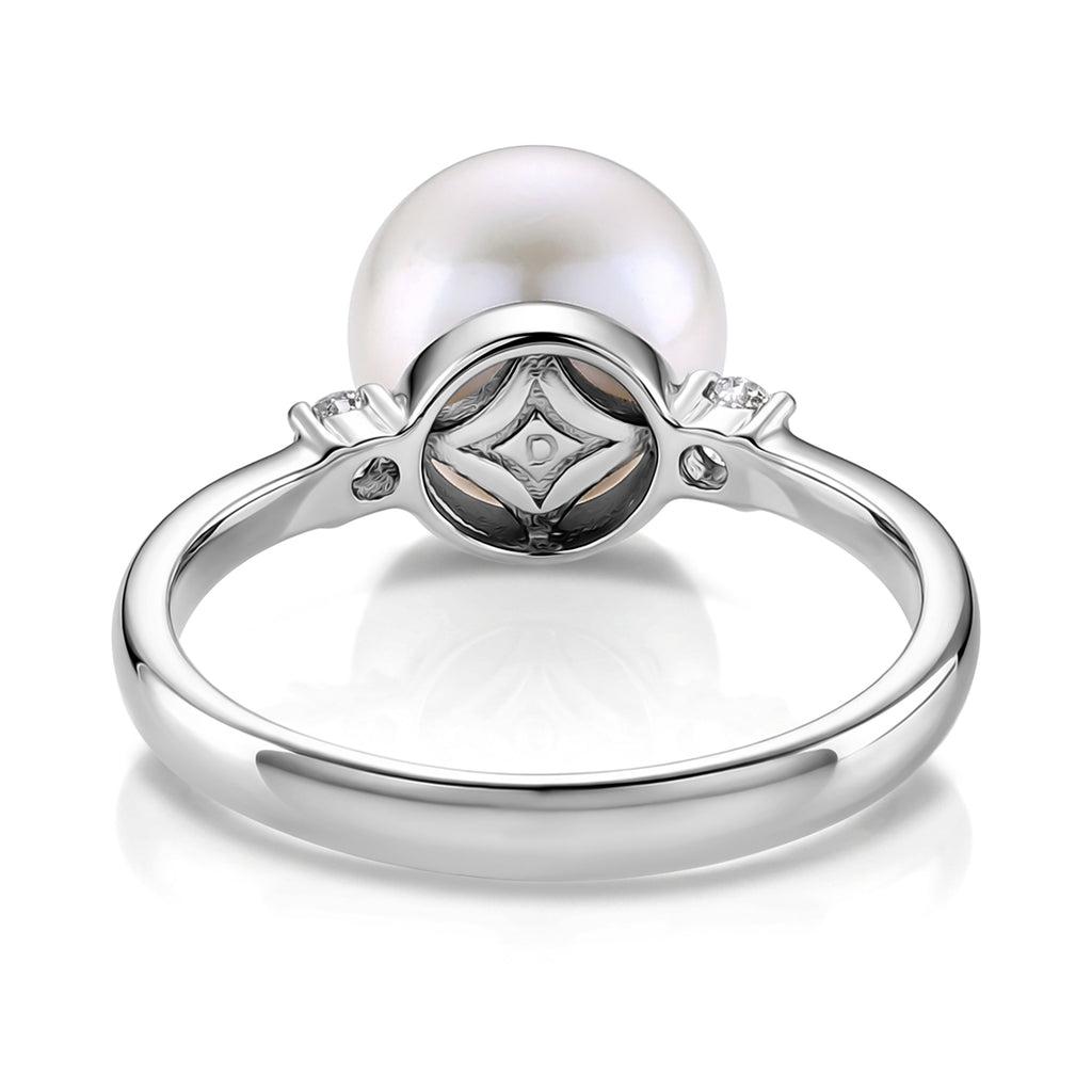 D'Joy - Premium White Edison Pearl (10-11mm) & Lab Grown Diamond Trilogy Ring in Rhodium Overlay Sterling Silver 7.80 Ct._8615904_4