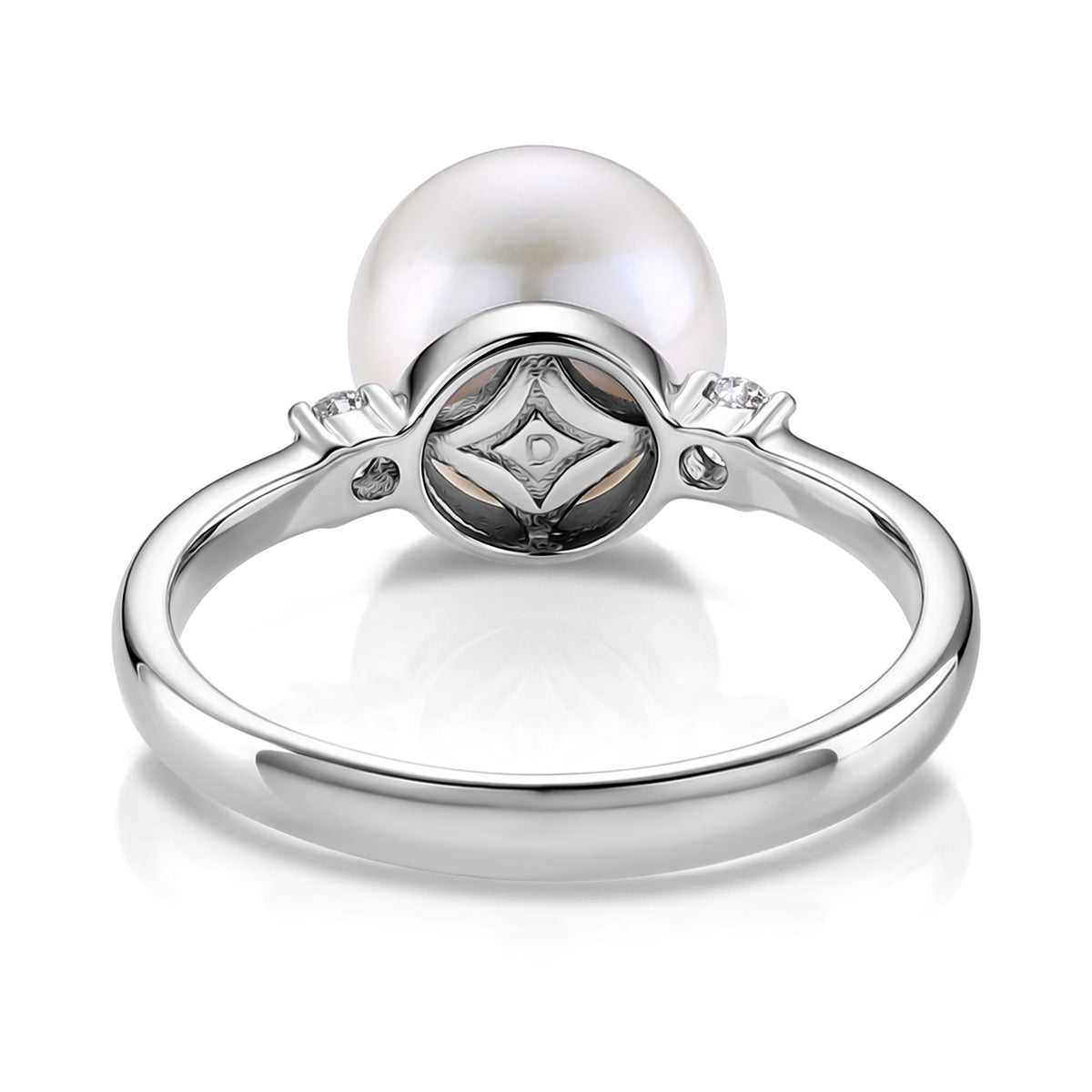 D'Joy - Premium White Edison Pearl (10-11mm) &amp; Lab Grown Diamond Trilogy Ring in Rhodium Overlay Sterling Silver 7.80 Ct. 8615904 5
