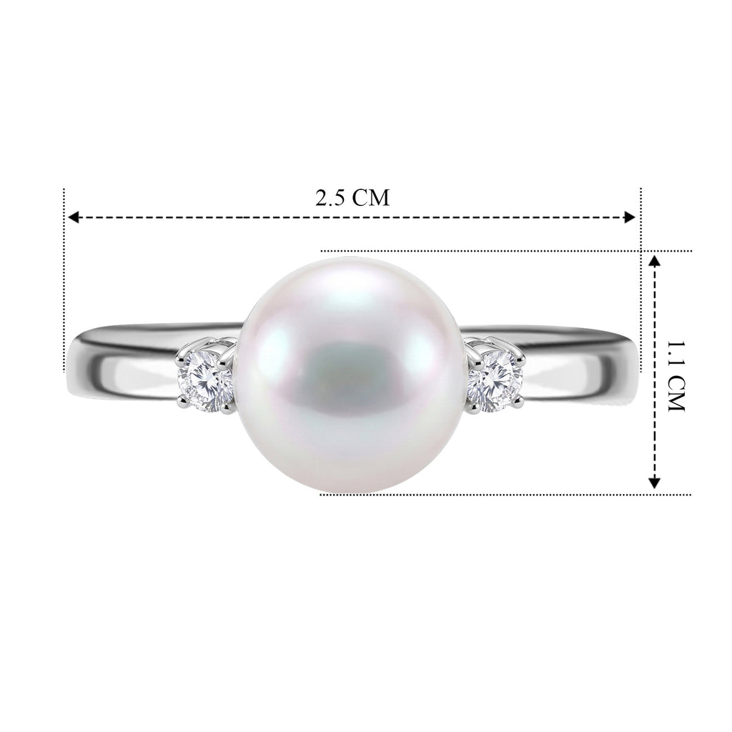 D'Joy - Premium White Edison Pearl (10-11mm) & Lab Grown Diamond Trilogy Ring in Rhodium Overlay Sterling Silver 7.80 Ct._8615904_5