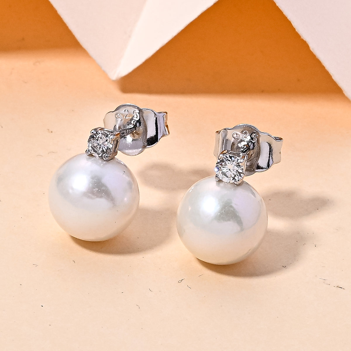 D'Joy - Premium White Edison Pearl (10-11mm) &amp; Lab Grown Diamond Ball Drop Earring with Push Back in Rhodium Overlay Sterling Silver 15.80 Ct. 8615925 3