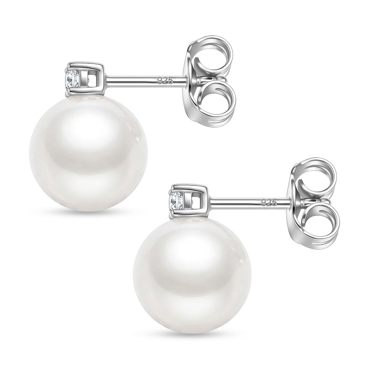 D'Joy - Premium White Edison Pearl (10-11mm) &amp; Lab Grown Diamond Ball Drop Earring with Push Back in Rhodium Overlay Sterling Silver 15.80 Ct. 8615925 4