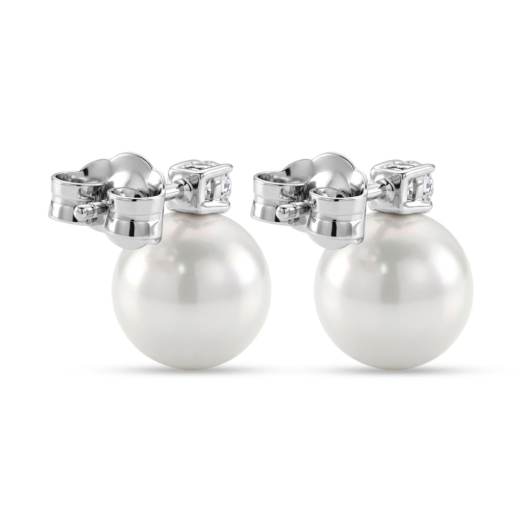 D'Joy - Premium White Edison Pearl (10-11mm) & Lab Grown Diamond Ball Drop Earring with Push Back in Rhodium Overlay Sterling Silver 15.80 Ct._8615925_4