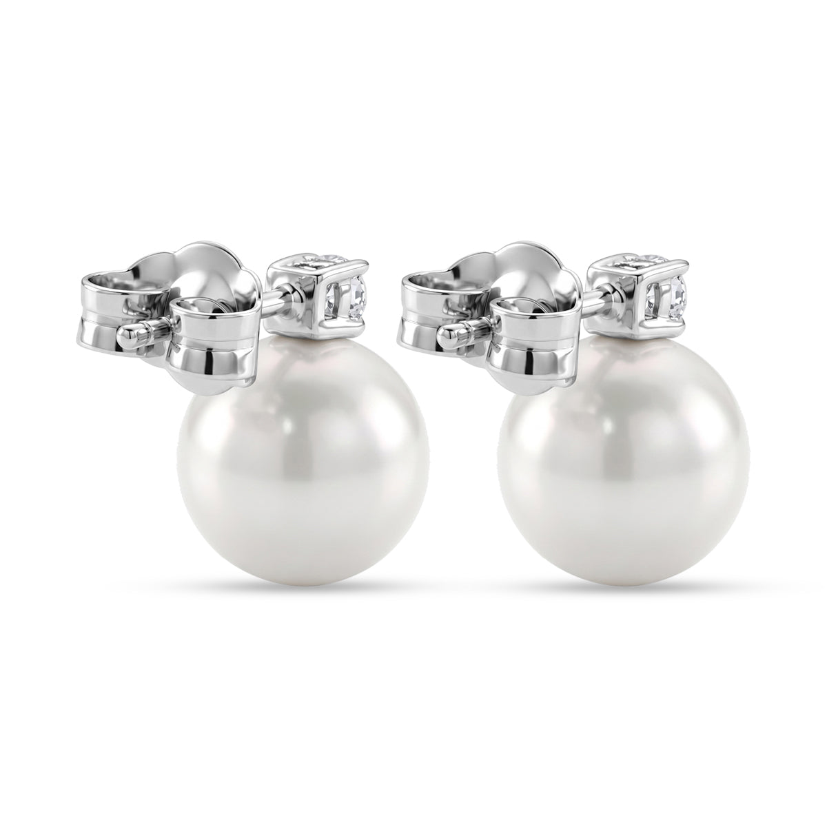 D'Joy - Premium White Edison Pearl (10-11mm) &amp; Lab Grown Diamond Ball Drop Earring with Push Back in Rhodium Overlay Sterling Silver 15.80 Ct. 8615925 5