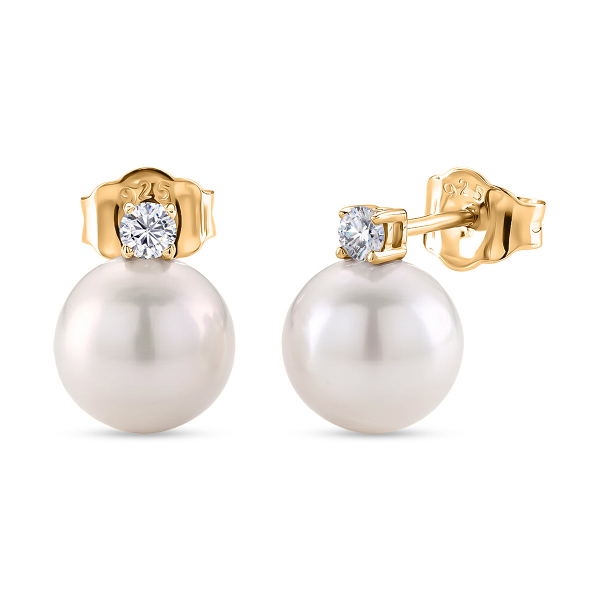D'Joy - Premium White Edison Pearl (10-11mm) &amp; Lab Grown Diamond Ball Drop Earring with Push Back in Yellow Gold Plated Sterling Silver 8615926 0