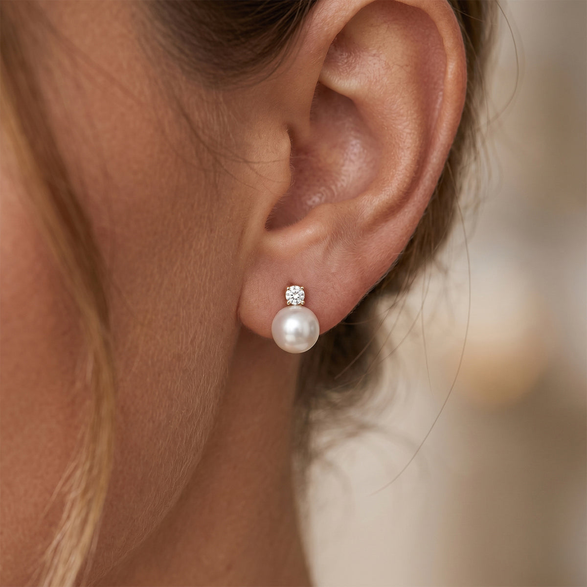 D'Joy - Premium White Edison Pearl (10-11mm) &amp; Lab Grown Diamond Ball Drop Earring with Push Back in Yellow Gold Plated Sterling Silver 8615926 2