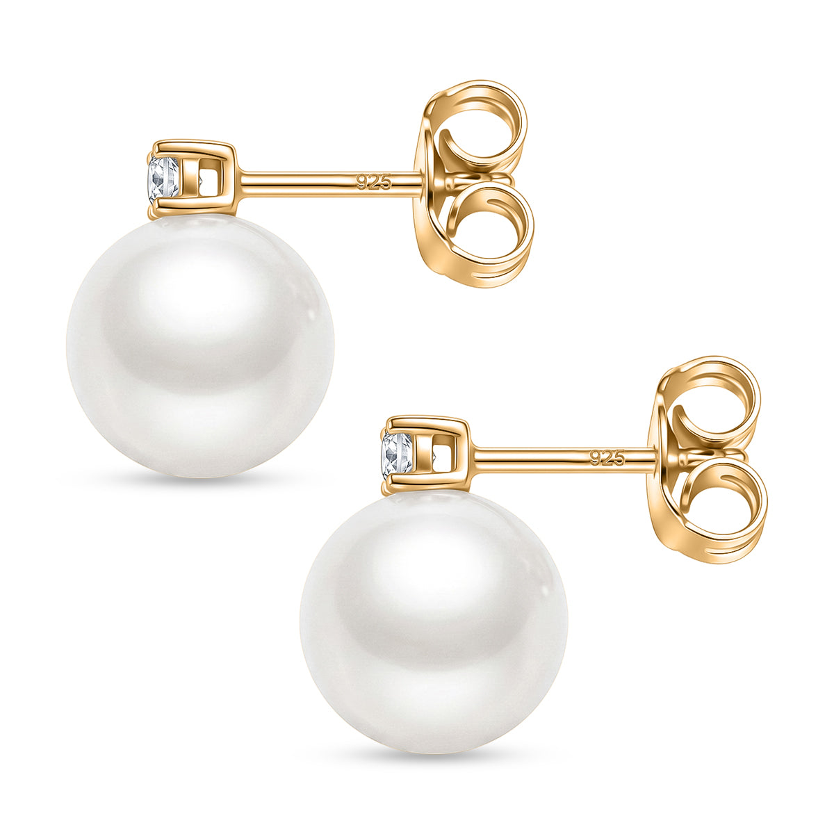 D'Joy - Premium White Edison Pearl (10-11mm) &amp; Lab Grown Diamond Ball Drop Earring with Push Back in Yellow Gold Plated Sterling Silver 8615926 4