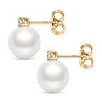 D'Joy - Premium White Edison Pearl (10-11mm) & Lab Grown Diamond Ball Drop Earring with Push Back in Yellow Gold Plated Sterling Silver_8615926_3